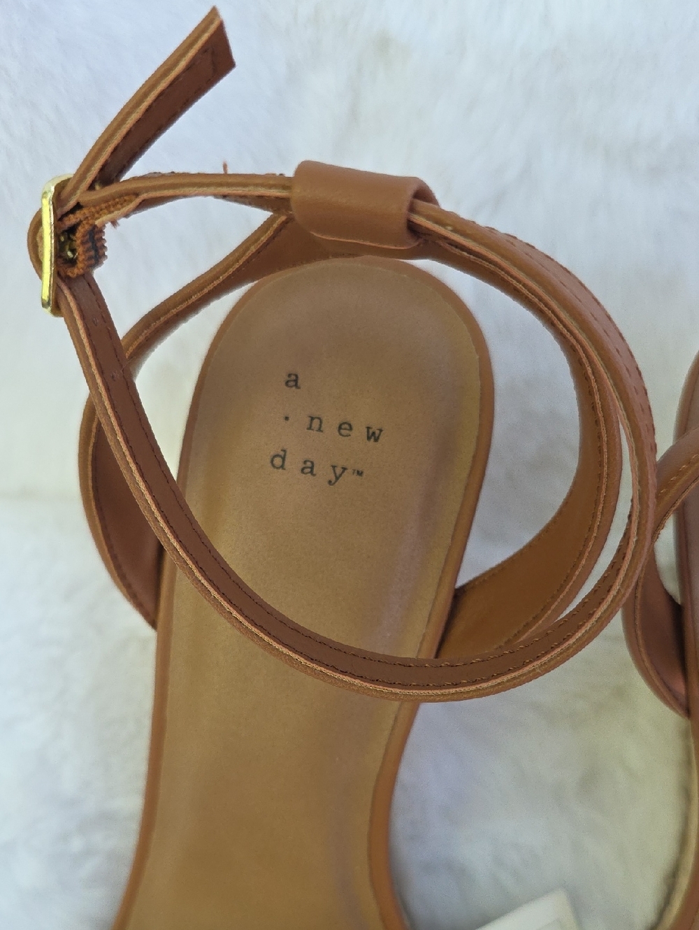 NWT Tan Natural Ankle Strap Espadrille Wedge Sandals Brown Heels Faux Leather 9 - Picture 17 of 17